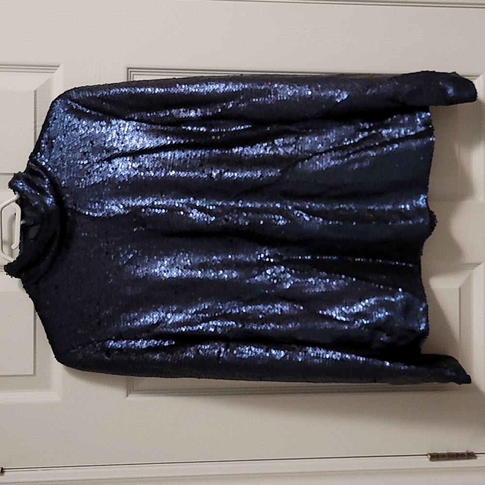 SEQUINED! High neck long sleeve blouse
